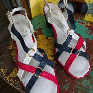 Vintage RED White and Blue MOD Strappy Sandals Sz